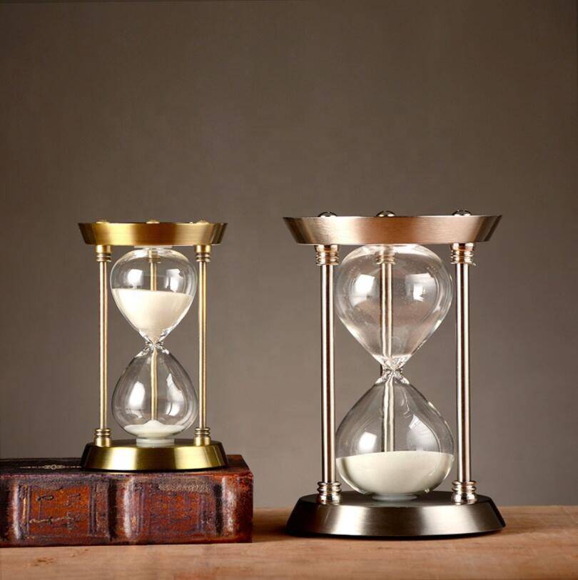 Home decor office large antique 15 60 minutes 1 hour half hour personalized metal frame brass silver hourglass sand timer
