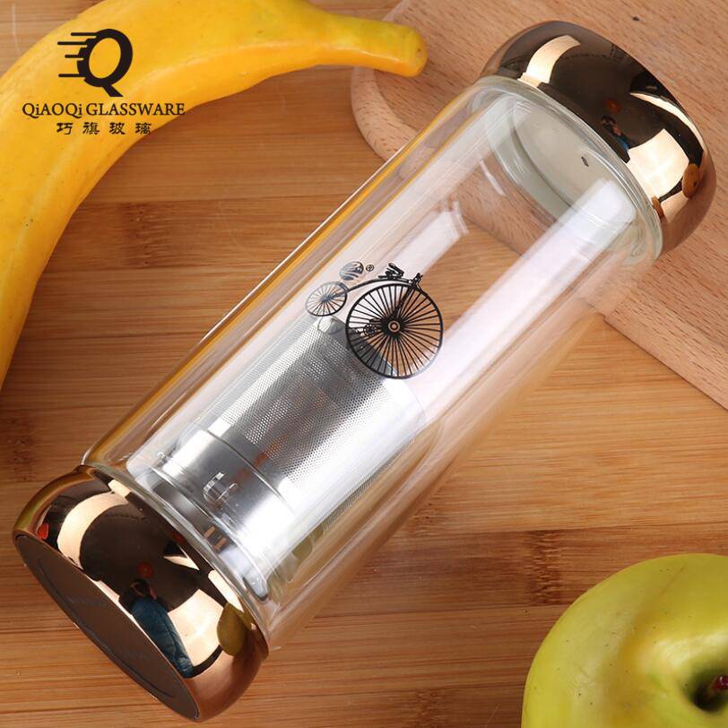 300ML  Tea Infuser double wall glass drink Water bottle  with lid