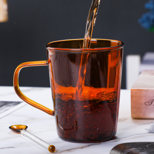 custom high quality borosilicate single wall glass drinking coffee cups colored glass tea cups mugs with handle