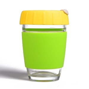 glass coffee keep cup silicone lid custom logo keep cup coffee mug glass travel cup