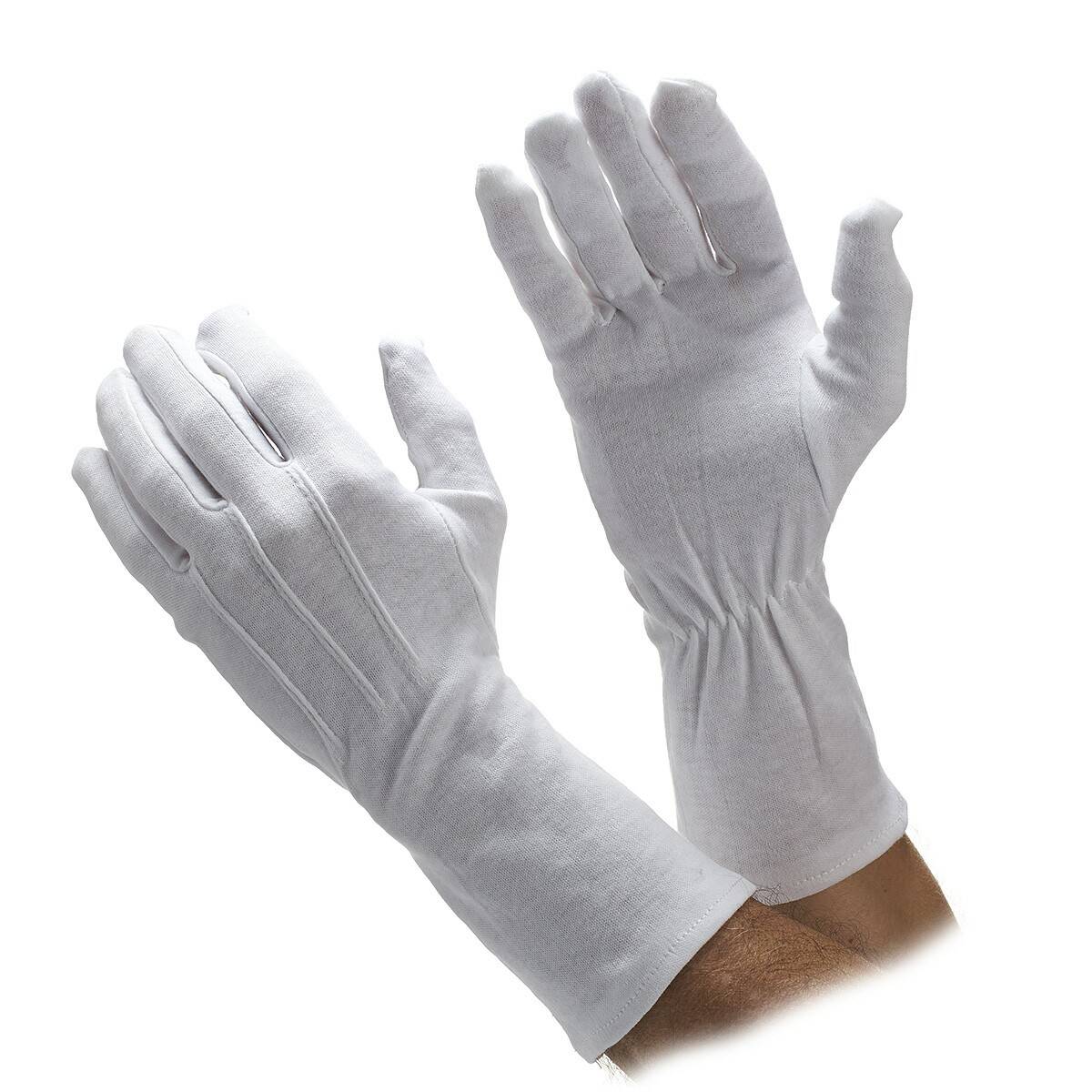 White Extra Long Cotton Parade Ornamental Stitching Gloves