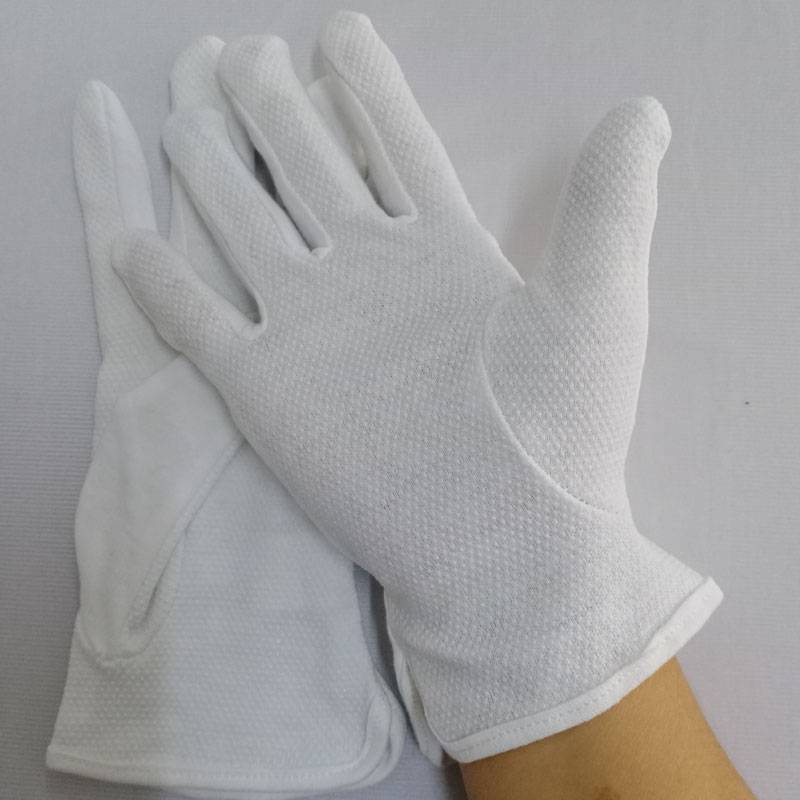 white cotton working knitted industrial safety job hand gloves with dots on palm