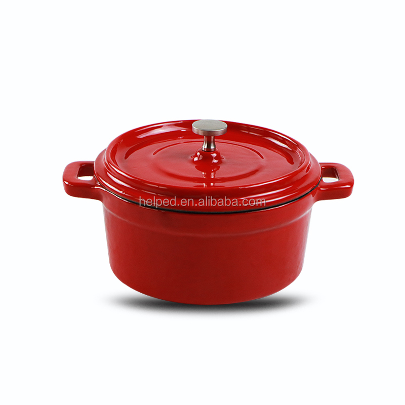 Red enameled cast iron hot pot with 2 dividers for hot sale