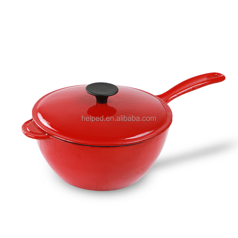 Enamel cast iron milk sauce pan pot with long handle