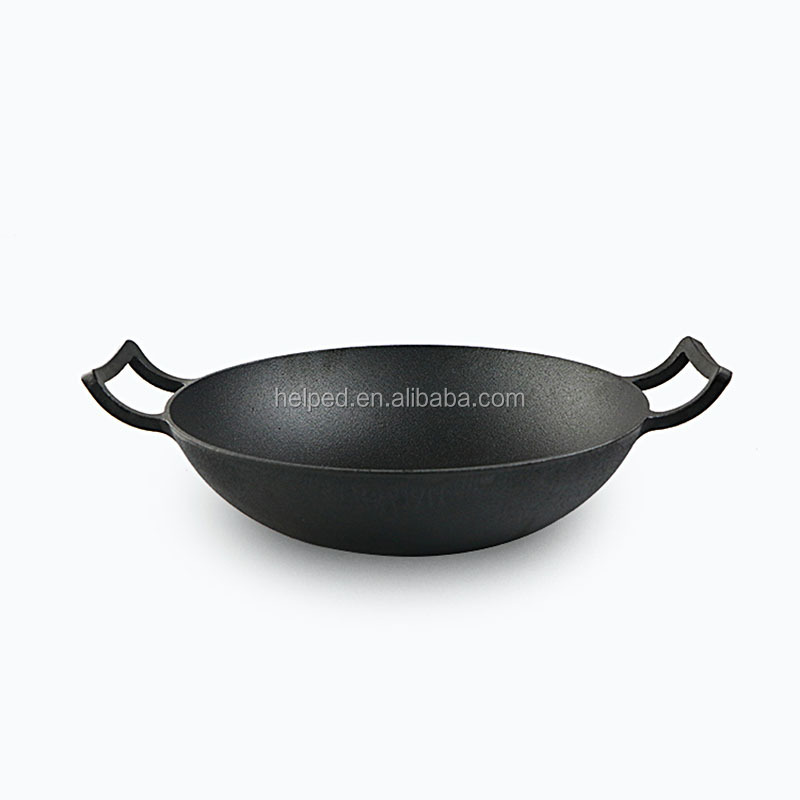 Best quality cast iron wok/stainless steel Chinese wok with wood lid
