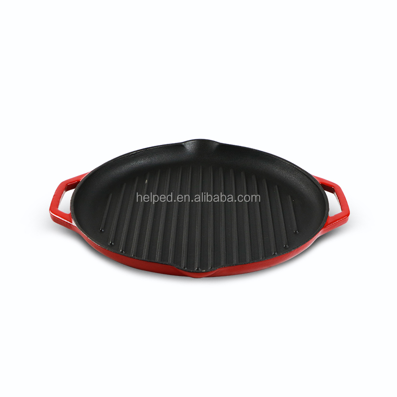 Red Color  round cast iron enamel Italy frypan