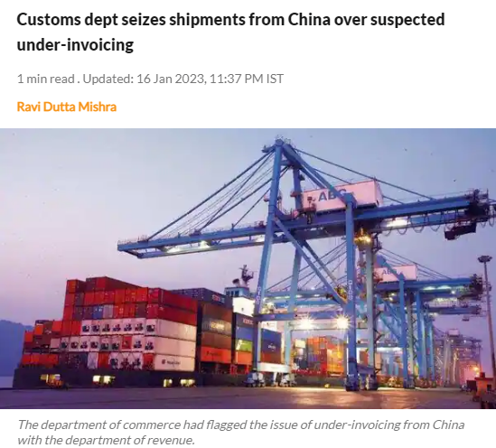 Indijska carina je zadržala blago iz Kitajske zaradi suma fakturiranja po nizki ceni