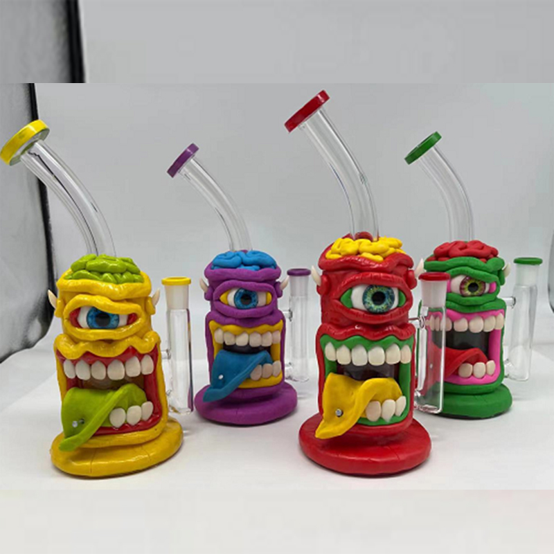 ٹھنڈے دانت اور آنکھوں کی سجاوٹ گلاس واٹر پائپ کے ساتھ منفرد ڈیزائن ڈیب رگس گلاس بونگ