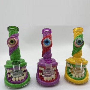 Jedinečný design Dab Rigs Skleněný bong s chladivou ozdobou zubů a očí skleněná vodní dýmka