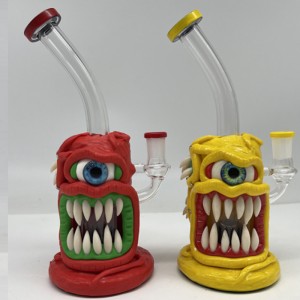 Einzigartiges Design von Dab Rigs Glasbong mit cooler Zahn- und Augenverzierung, Glaswasserpfeife