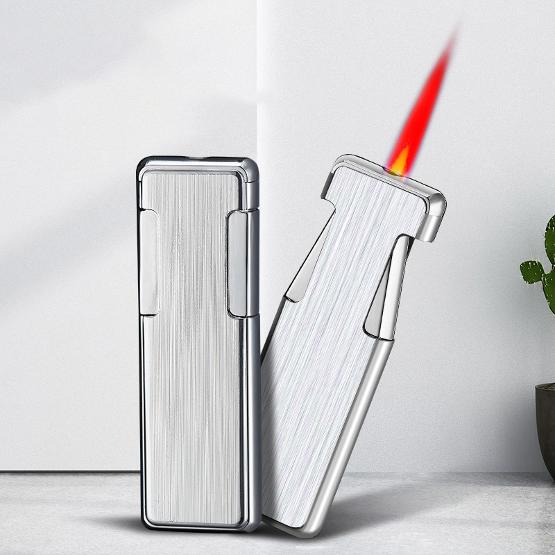Bejgħ bl-ingrossa imqabbża brushed windproof lighter kreattiv straight flush lighter