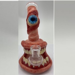 Bong de vidro de equipamentos de dab com design exclusivo com tubulação de água de vidro com decoração legal de dentes e olhos