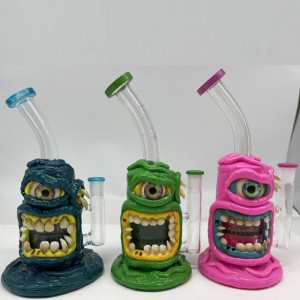 Desain Unik Dab Rig Glass Bong Dengan Hiasan Gigi Dan Mata Yang Keren Pipa Air Kaca