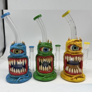 Յուրահատուկ դիզայն Dab Rigs Glass Bong հետ սառը ատամների և աչքերի ձևավորման ապակե ջրի խողովակով