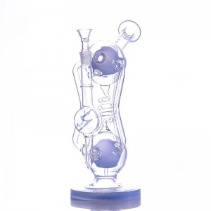 الشيشة العلمية من الزجاج المعاد تدويره بونغ سويت دخان ذو رقبة منحنية مع حجرة كروية مزدوجة باللون الأزرق الحليبي