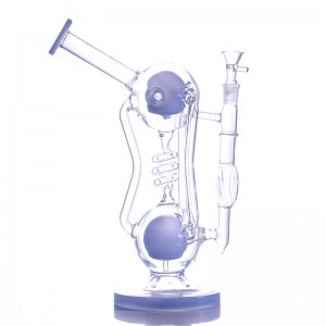 Narghilè scientifici Glass Recycler Bong Sweet Smoke Narghilè a collo piegato con doppia camera a sfera Blu latte