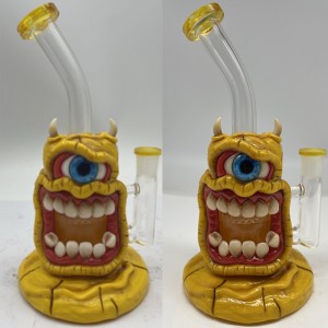 Bong in vetro Dab Rigs dal design unico con pipa ad acqua in vetro con decorazione per denti e occhi