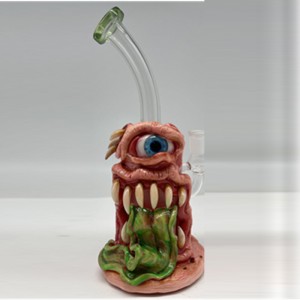 Уникатен дизајн Dab Rigs Glass Bong со кул заби и декорација на очи Стаклена цевка за вода