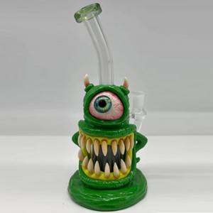 Bong de vidro de equipamentos de dab com design exclusivo com tubulação de água de vidro com decoração legal de dentes e olhos