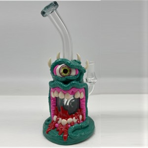 Einzigartiges Design von Dab Rigs Glasbong mit cooler Zahn- und Augenverzierung, Glaswasserpfeife