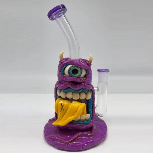 Bong de sticlă Dab Rigs cu design unic, cu decorare pentru dinți și ochi, țeavă de apă din sticlă