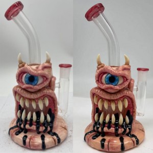 Уникатен дизајн Dab Rigs Glass Bong со кул заби и декорација на очи Стаклена цевка за вода