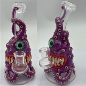 בונג זכוכית של Dab Rigs בעיצוב ייחודי עם קישוט שיניים ועיניים מגניב צינור מים מזכוכית