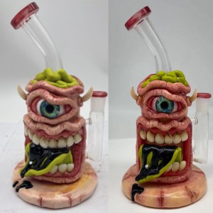 Unik design Dab Rigs glasbong med cool tand- och ögondekoration i glasvattenrör
