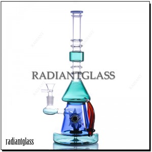 7.5 Inches Straight Novelty Bong Neck Diffused Perc Glass Ribbed Beaker Water Pipe Purple Evil Eye