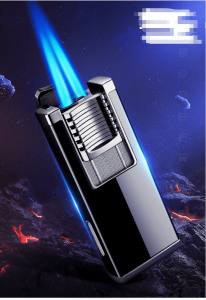 Debang Double Fire Direct Blue Flame med cigarrknivständare Personlig cigarrtändare i metall för visuellt fönster