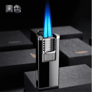 Debang doble fuego directo llama azul con encendedor de cigarros encendedor de cigarros de metal con ventana visual personalizada