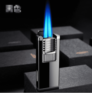 Debang Doppiu Fucu Fiamma Blu Diretta cù Accenditore di Cigar Knife Finestra Visiva Personalizzata Accendisigari di Metallu