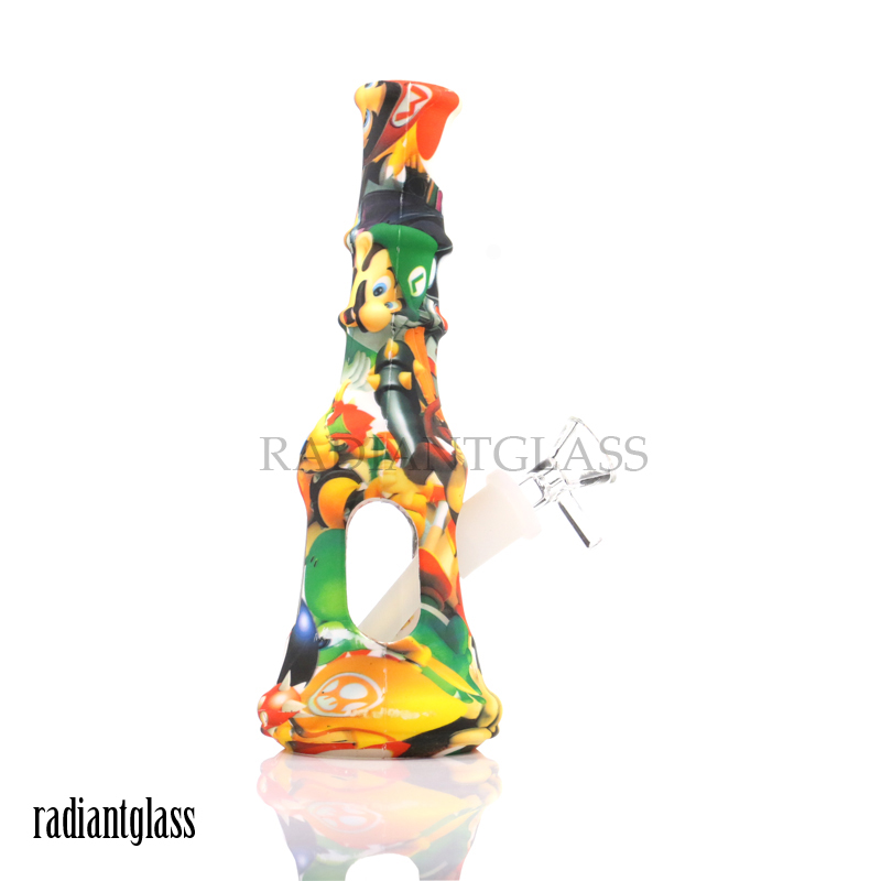9,8 Inches Silicone Hookahs Bong Glass Water Pipe Height Pagoda Design