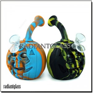 6 Inches Halloween Pumpkin Skull Silicone Bong Removable Glass Bowl Water Pipe Bubbler