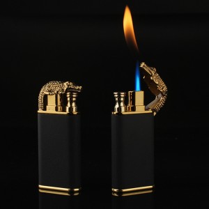 HB872 Doppelfeuer-Krokodil-Feuerzeug, aufblasbar, winddicht, Direktladung, Feuerzeug aus Metall, kreativ, personalisierbar, neuer und einzigartiger, beliebter Stil