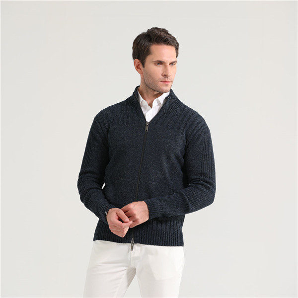 Casual Zip Up Thick Cable Knit Cardigan Sweater Men with Pockets
