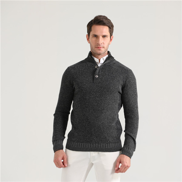 Solid Color Men Designer Sweater Pullover na may button