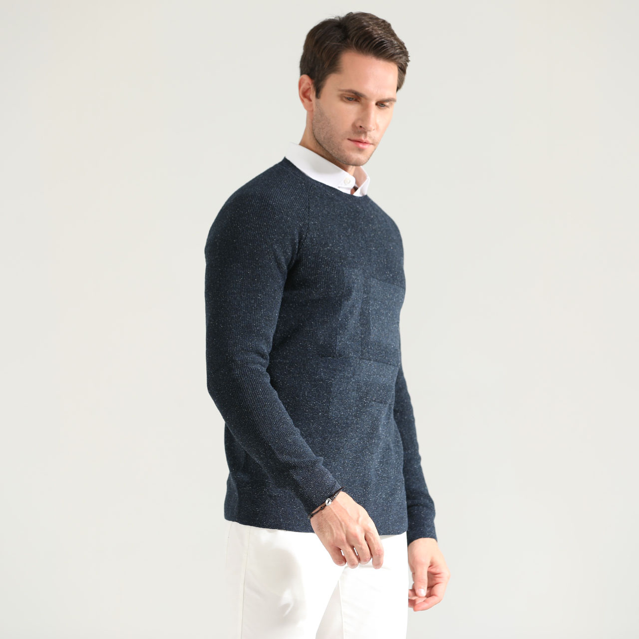 Mens Intarsia Cardigan maħdumin Custom Pattern Jacquard Sweater