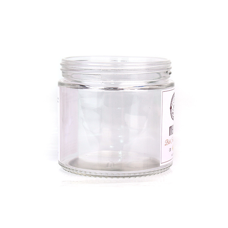 RB-B-00302 420ml transparan food grade jar kaca kosong panutup awi pikeun lilin, kosmetik, bubuk