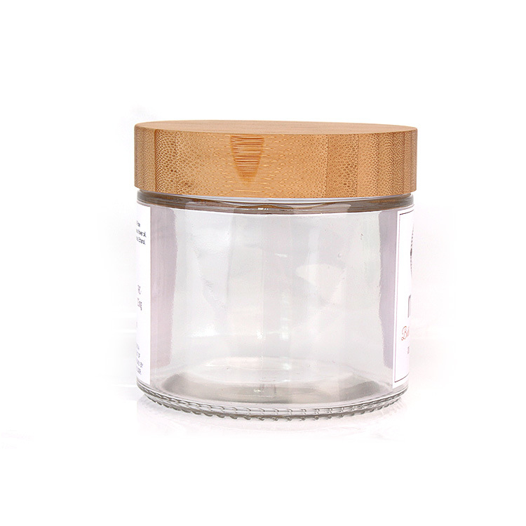 RB-B-00302 420ml transparan food grade jar kaca kosong panutup awi pikeun lilin, kosmetik, bubuk