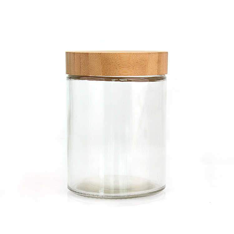 RB-B-00274 650ml empty glass storage jar container with bamboo wood lid