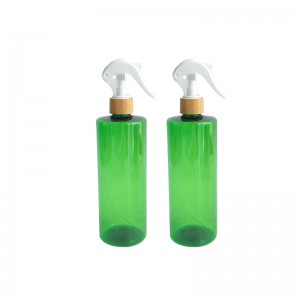RB-B-00329C flaconi spray igienizzanti per nebulizzazione fine verde trasparente a consegna rapida flacone spray con grilletto naturale in bambù da 500 ml