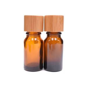 RB-B-00027 amber essential oil bottle with bamboo screw cap