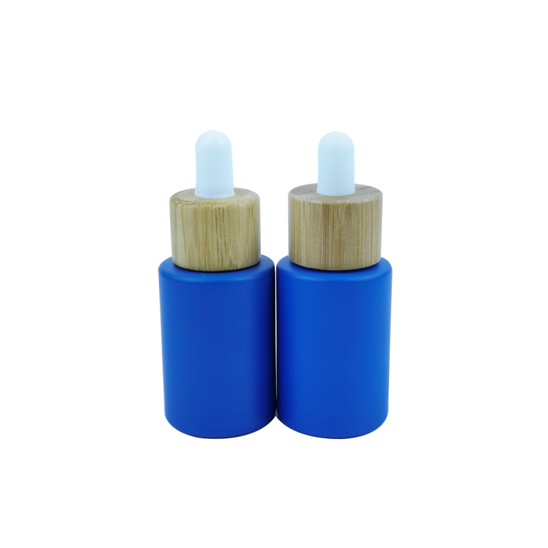 RB-B-00320 cosmetic packaging 30ml 1oz matte blue perfume essential oil serum bamboo glass dropper bottle