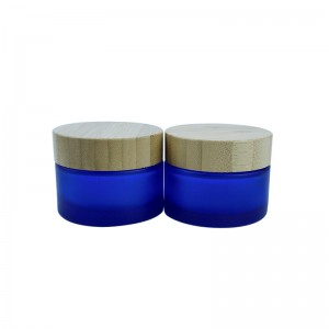 RB-B-00306 miljövänligt paket frostat blå bambu kosmetiska glasburkar