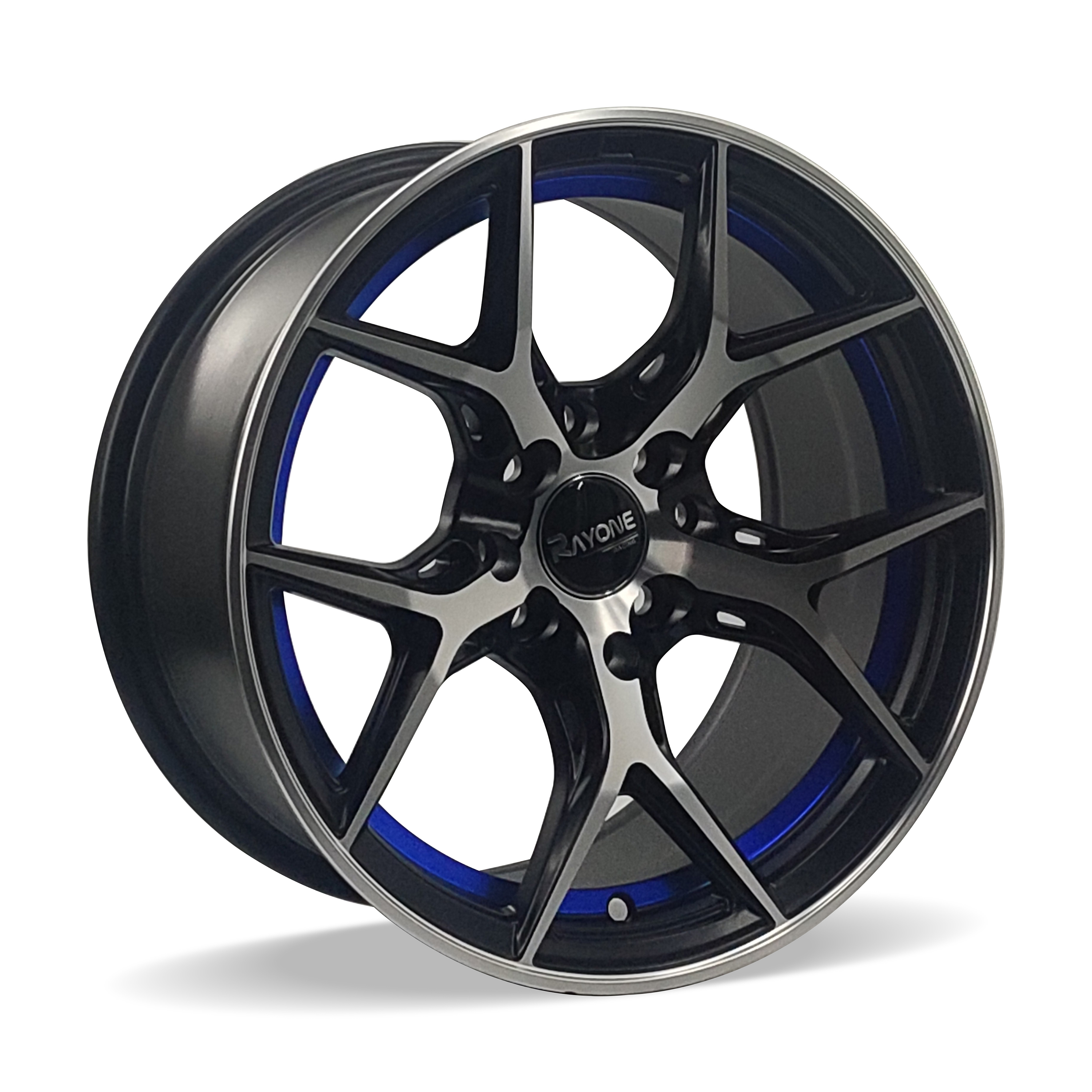 Rayone Wheels 15inch 7.5J Black Machine Face With Blue Undercut Reliable Alloy Wheels Suppliers