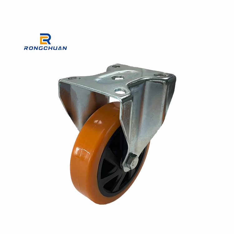 Novo prispelo 6-palčno kolesce za težke obremenitve, oranžna PVC tekalna plast s črnim PP jedrom, vrtljivim kolesom in fiksnim tipom Predstavljena slika