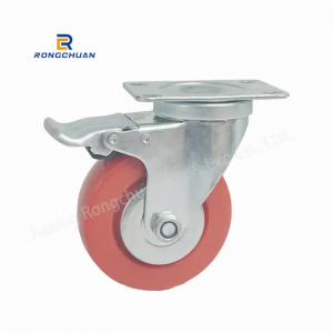 Freio industrial vermelho de alta qualidade do rodízio da placa do giro da roda do pvc com tampa do ferro