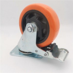 4 inç portokalli PVC Castor Platformë rrotulluese Karroca Caster Karrocë rrotulluese Rrota e rrotullimit Frena dyshe me kushinetë