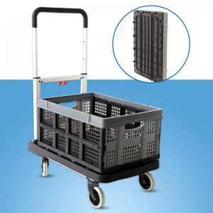 Folding Grocery Supermarket Shopping Cart Basket Foldable Plastic Hand Push Shopping Trolley Carts Basket